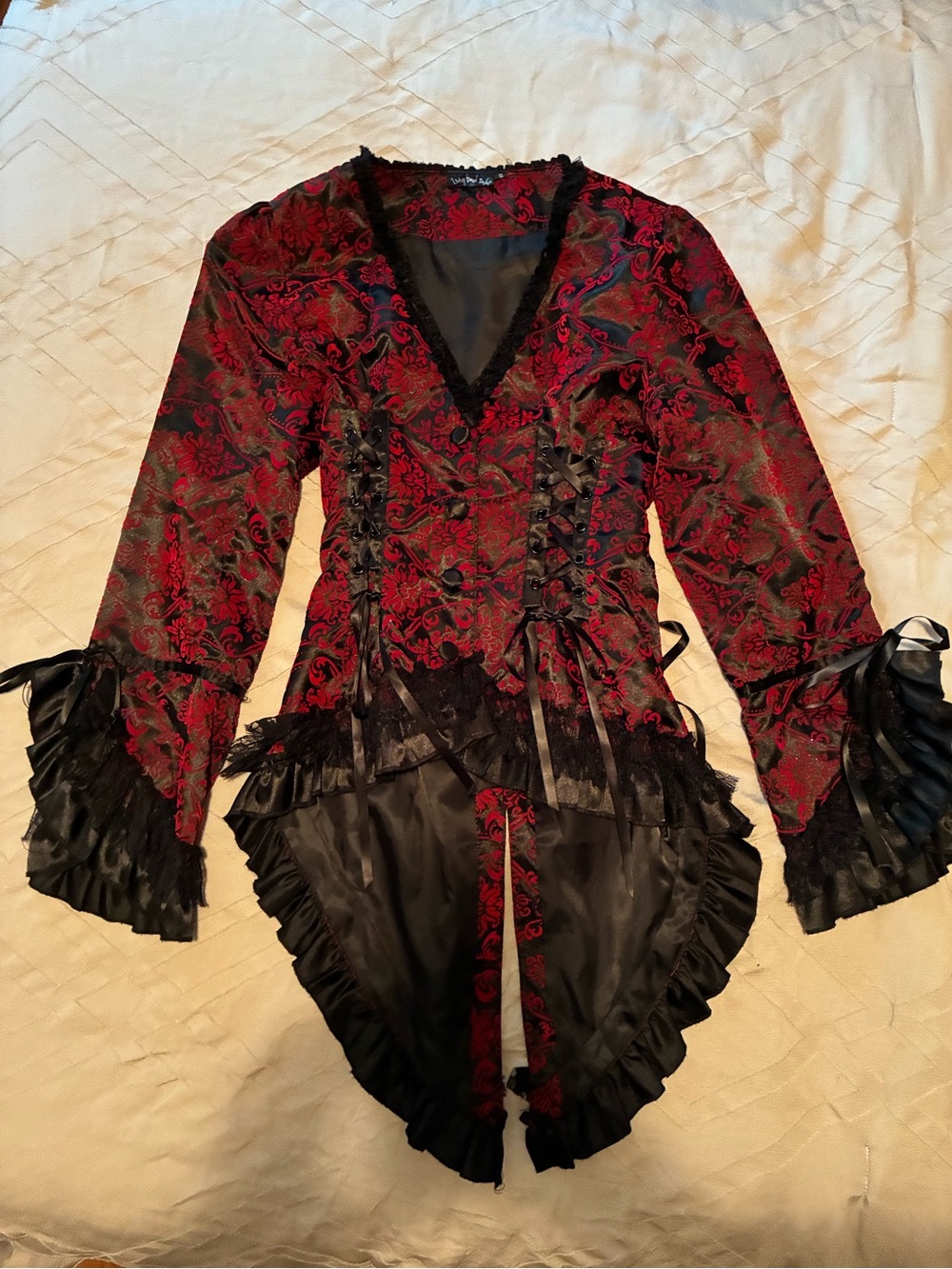 Red Paisley Lace-Up Gothic Tailcoat Blazer